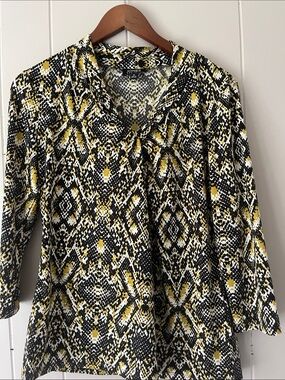 Jones New York Yellow Black White Geometric V-Neck Tunic
